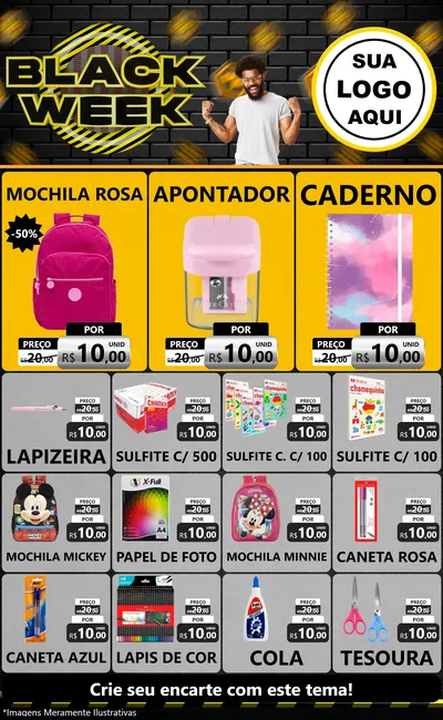 Modelo de Encarte para Encarte Grande com o tema Black Week para Papelaria