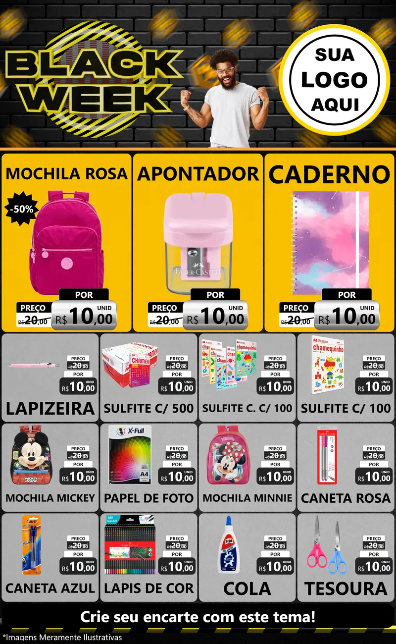 Modelo de Encarte para Encarte Grande com o tema Black Week para Papelaria