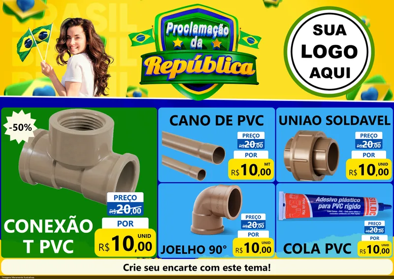 Modelo de Encarte para Encarte A4 Horizontal com o tema Proclamação da República para Tubos e conexões