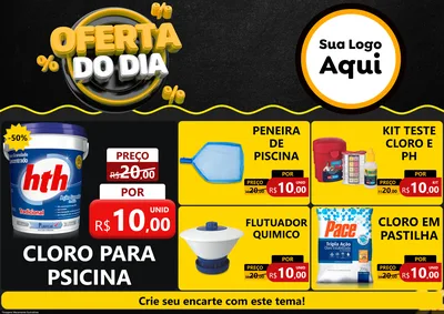 Modelo de Encarte para Encarte A4 Horizontal com o tema Oferta Do Dia para Produtos para Piscina
