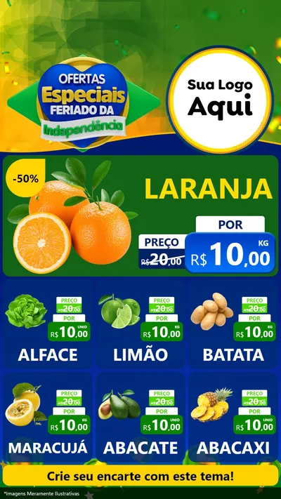 Modelo de Rede Social para Stories com o tema Ofertas Especiais Feriado da Independência para Hortifrúti