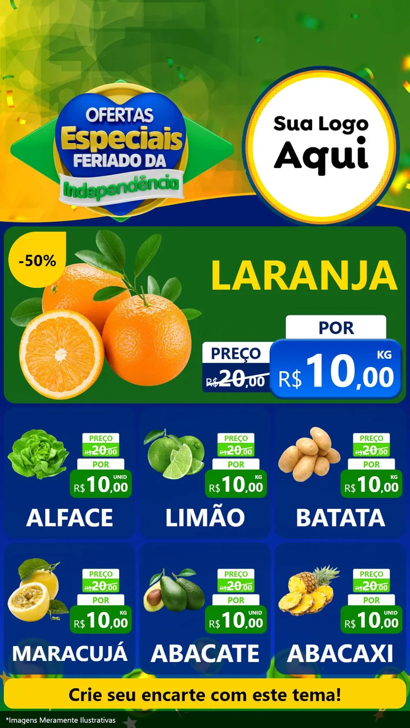 Modelo de Rede Social para Stories com o tema Ofertas Especiais Feriado da Independência para Hortifrúti