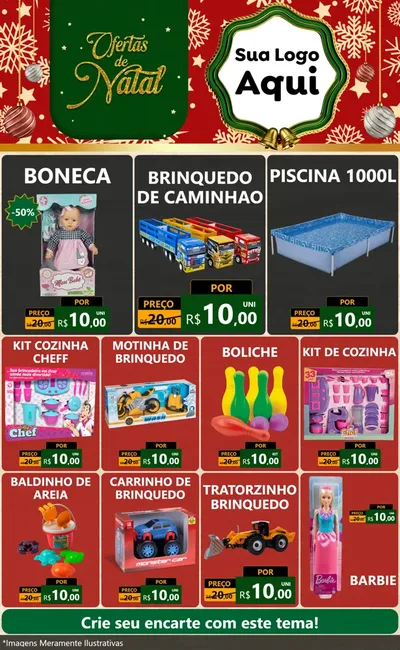 Modelo de Encarte para Encarte Grande com o tema Natal de Ofertas para Brinquedos