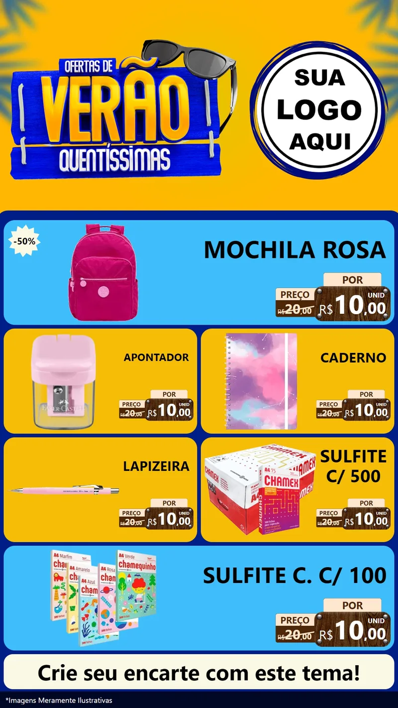 Modelo de TV para TV Vertical com o tema Ofertas de Verão Quentíssimas para Papelaria