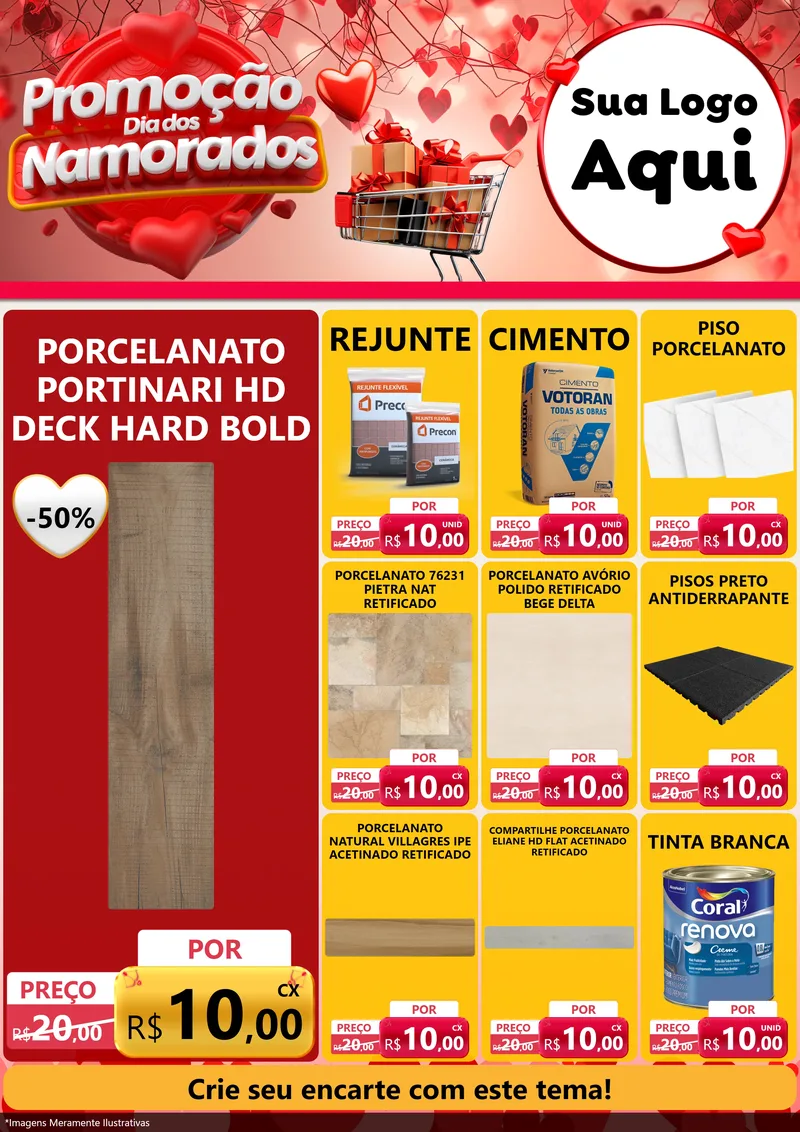 Modelo de Encarte para Encarte A4 Vertical com o tema Promoção Dia dos Namorados para Pisos e revestimentos