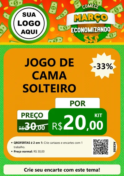 Modelo de Cartaz para Cartaz A4 Vertical com o tema Comece Março Economizando para Cama, Mesa e Banho
