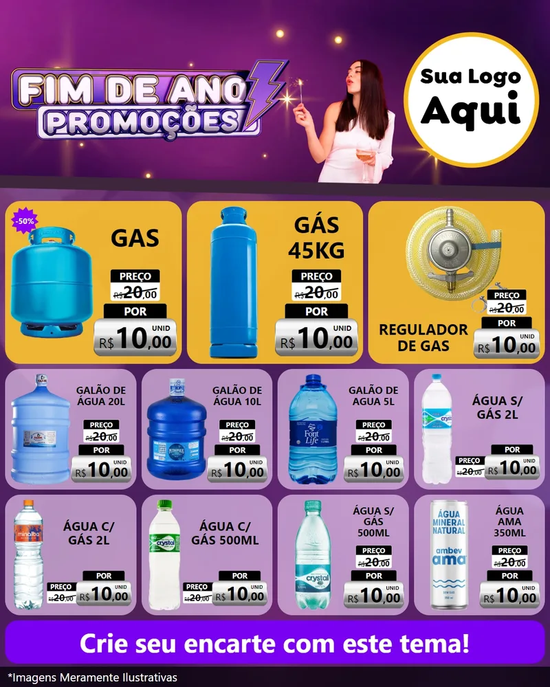 Modelo de Rede Social para Feed Instagram com o tema Fim de Ano Promoções para Água e gás