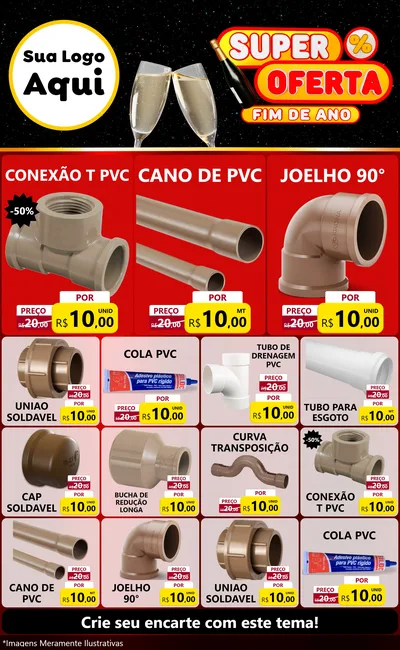 Modelo de Encarte para Encarte Grande com o tema Super Oferta Fim de Ano para Tubos e conexões