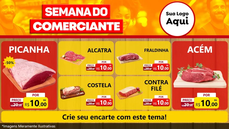 Modelo de TV para TV Horizontal com o tema Semana do Comerciante para Açougue