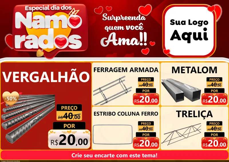 Modelo de Encarte para Encarte A4 Horizontal com o tema Especial Dia dos Namorados para Ferragens