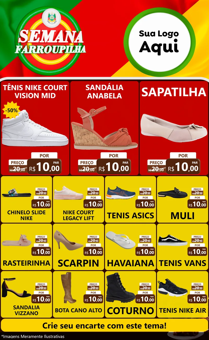 Modelo de Encarte para Encarte Grande com o tema Semana Farroupilha para Calçados