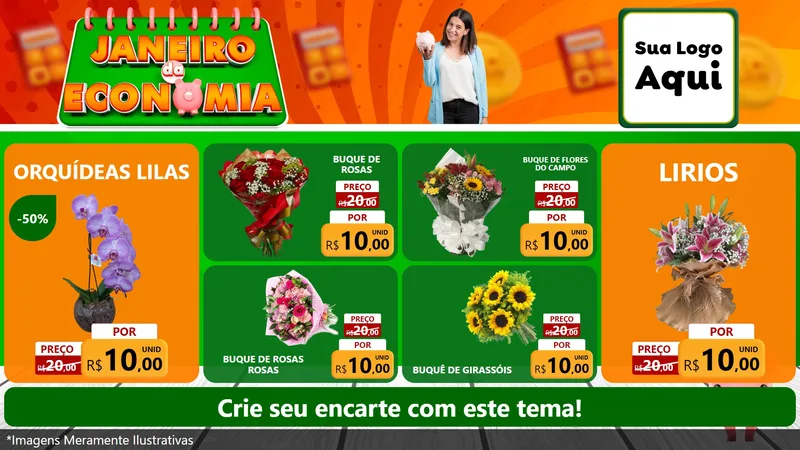 Modelo de TV para TV Horizontal com o tema Janeiro da Economia para Floricultura e jardim