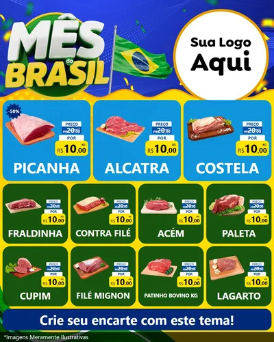 Modelo de Rede Social para Feed Instagram com o tema Mês do Brasil para Açougue