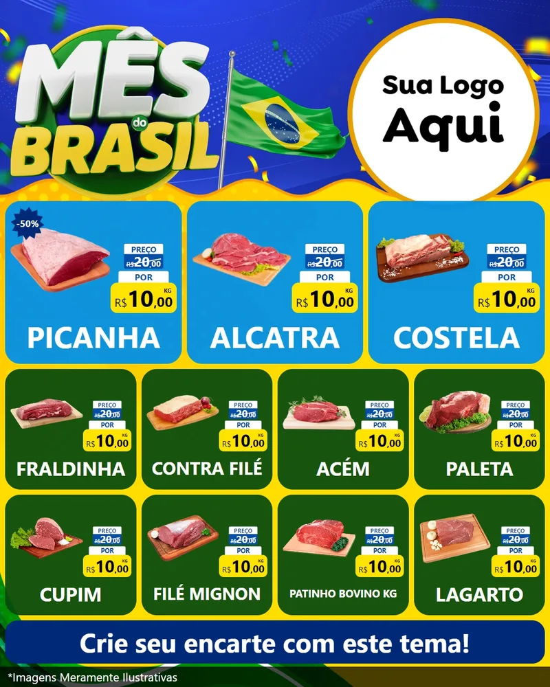 Modelo de Rede Social para Feed Instagram com o tema Mês do Brasil para Açougue