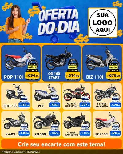 Modelo de Rede Social para Feed Instagram com o tema Oferta do Dia para Concessionaria de Motos