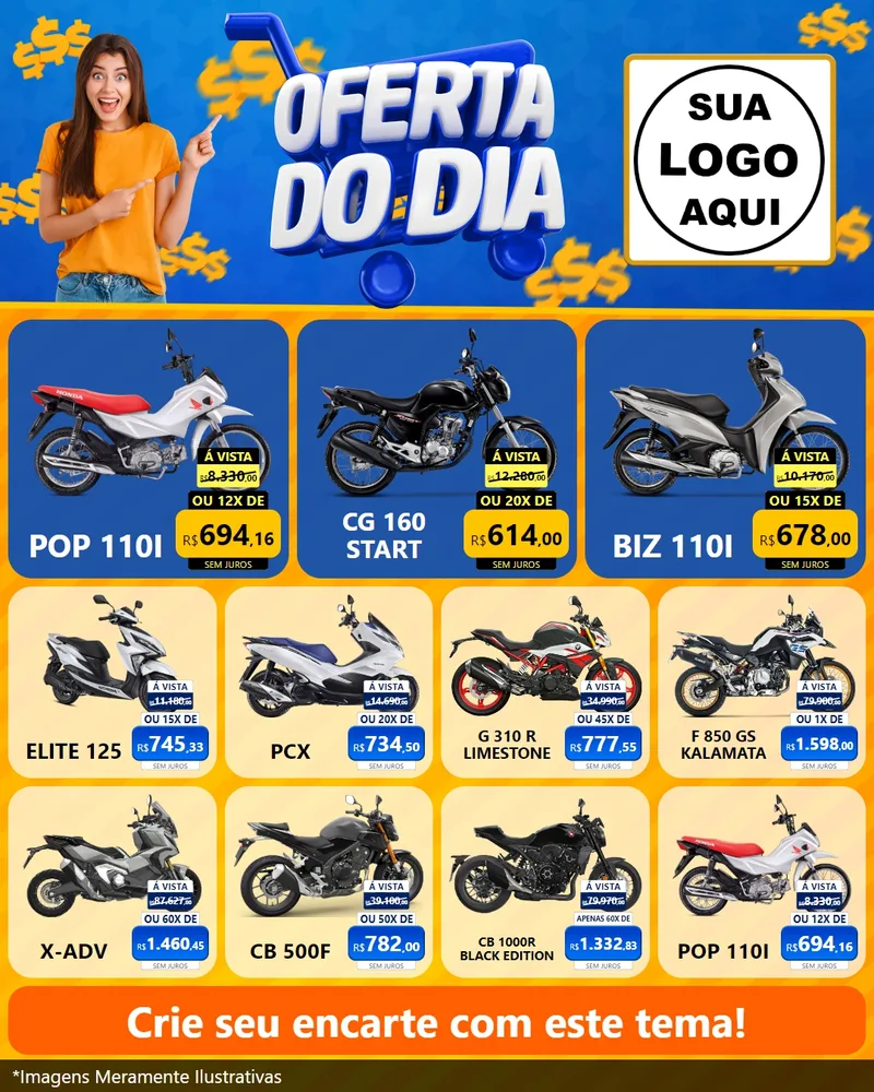Modelo de Rede Social para Feed Instagram com o tema Oferta do Dia para Concessionaria de Motos