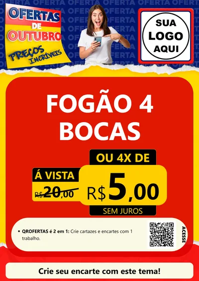Modelo de Cartaz para Cartaz A4 Vertical com o tema Ofertas de Outubro - Preços Incríveis para Móveis e Eletro