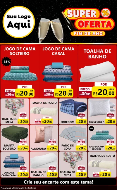 Modelo de Encarte para Encarte Grande com o tema Super Oferta Fim de Ano para Cama, Mesa e Banho