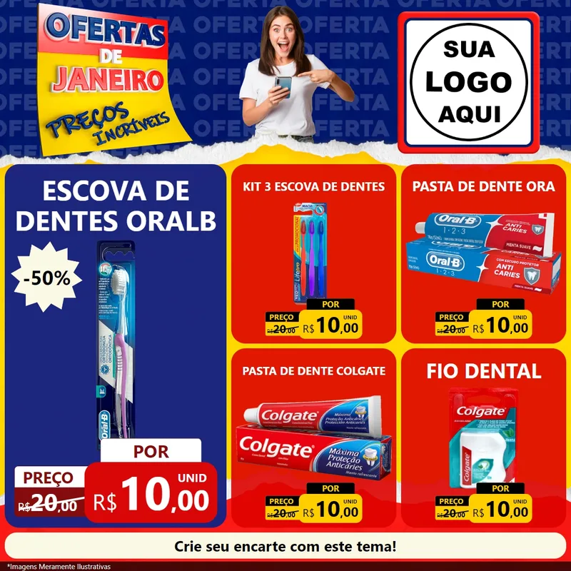 Modelo de Rede Social para Feed Facebook com o tema Ofertas de Janeiro - Preços Incríveis para Higiene Pessoal