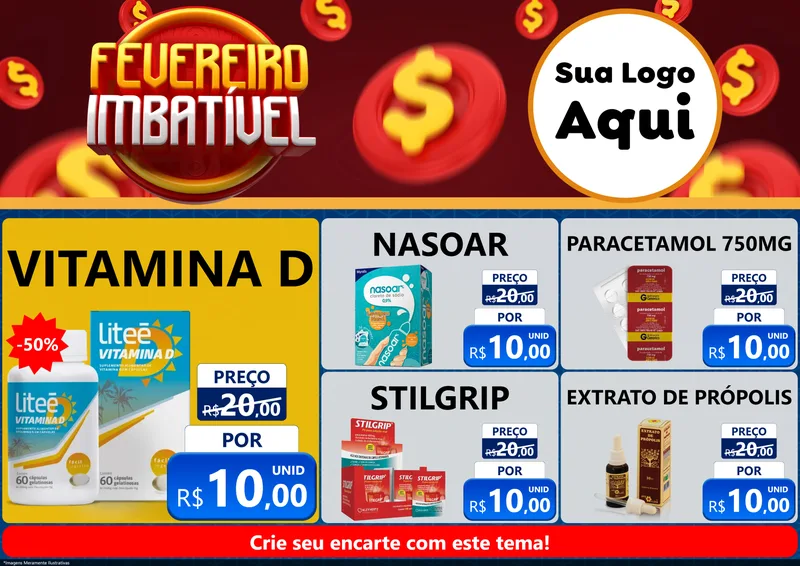 Modelo de Encarte para Encarte A4 Horizontal com o tema Fevereiro Imbatível para Farmácia