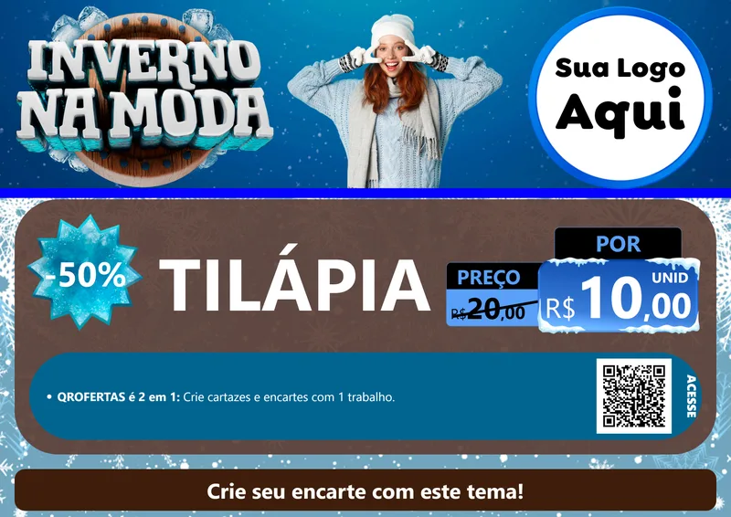 Modelo de Cartaz para Cartaz A4 Horizontal com o tema Inverno na Moda para Peixaria