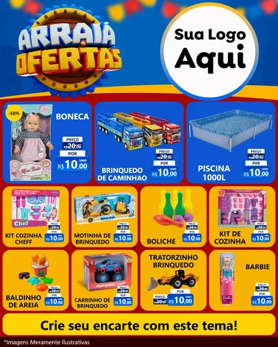 Modelo de Rede Social para Feed Instagram com o tema Arraiá de Ofertas - Junina para Brinquedos