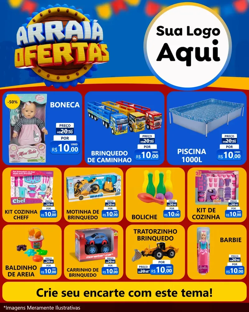 Modelo de Rede Social para Feed Instagram com o tema Arraiá de Ofertas - Junina para Brinquedos
