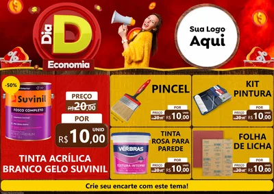 Modelo de Encarte para Encarte A4 Horizontal com o tema Dia D Economia para Tintas e Ferramentas
