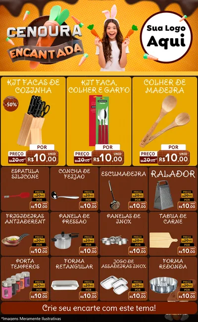 Modelo de Encarte para Encarte Grande com o tema Cenoura Encantada - Páscoa para Utilidades Domésticas