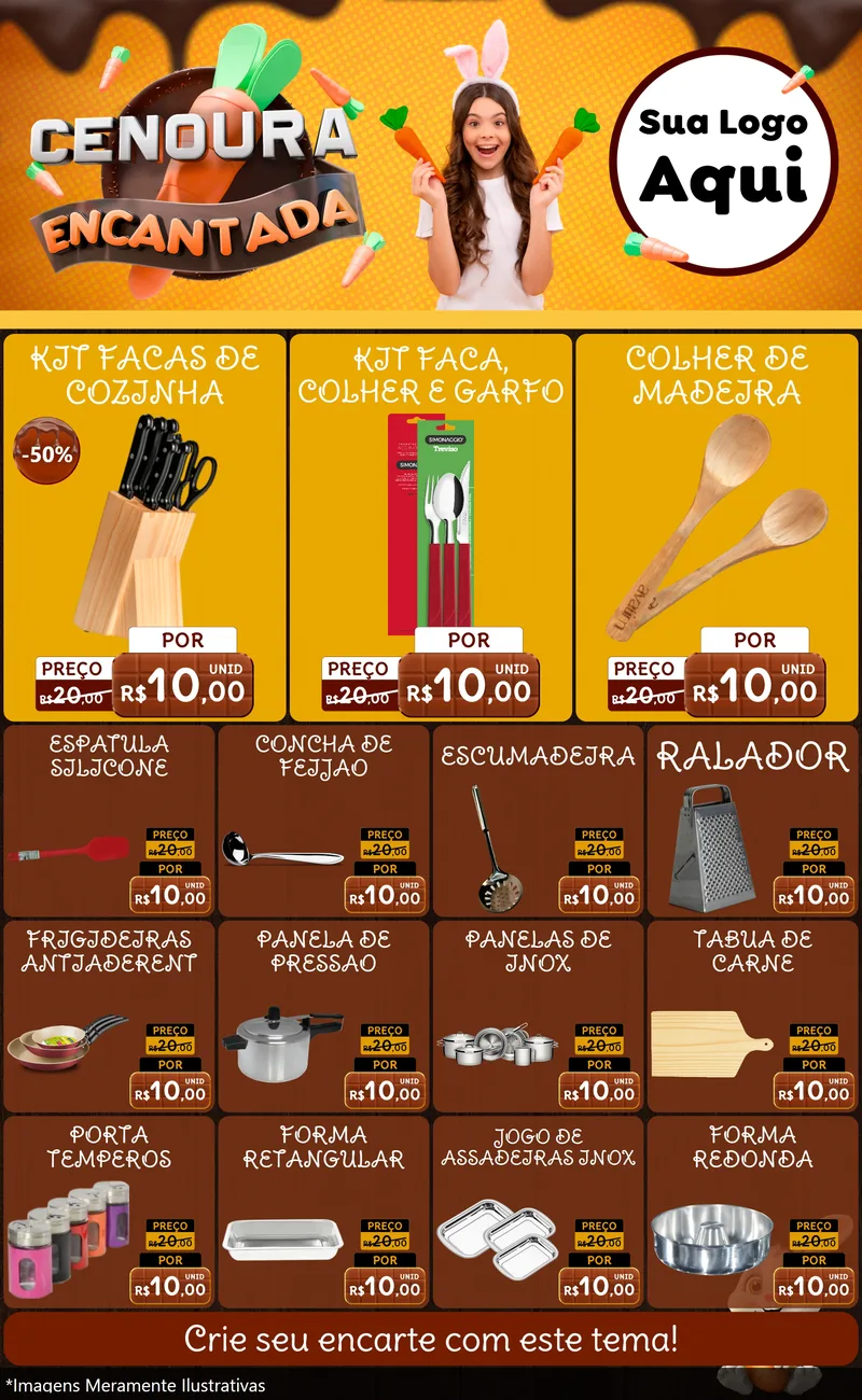 Modelo de Encarte para Encarte Grande com o tema Cenoura Encantada - Páscoa para Utilidades Domésticas