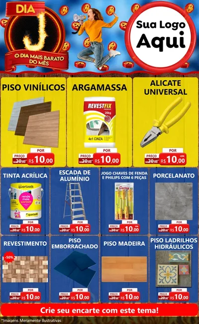 Modelo de Encarte para Encarte Grande com o tema Dia J - O Dia Mais Barato Do Mês para Material para Construção