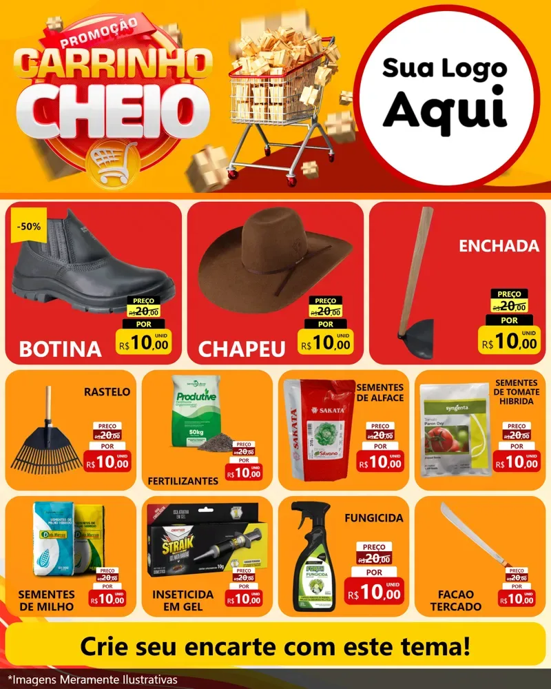 Modelo de Rede Social para Feed Instagram com o tema Promoção carrinho cheio para Agropecuária