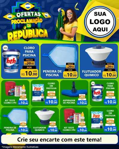 Modelo de Rede Social para Feed Instagram com o tema Ofertas Proclamação da República para Produtos para Piscina
