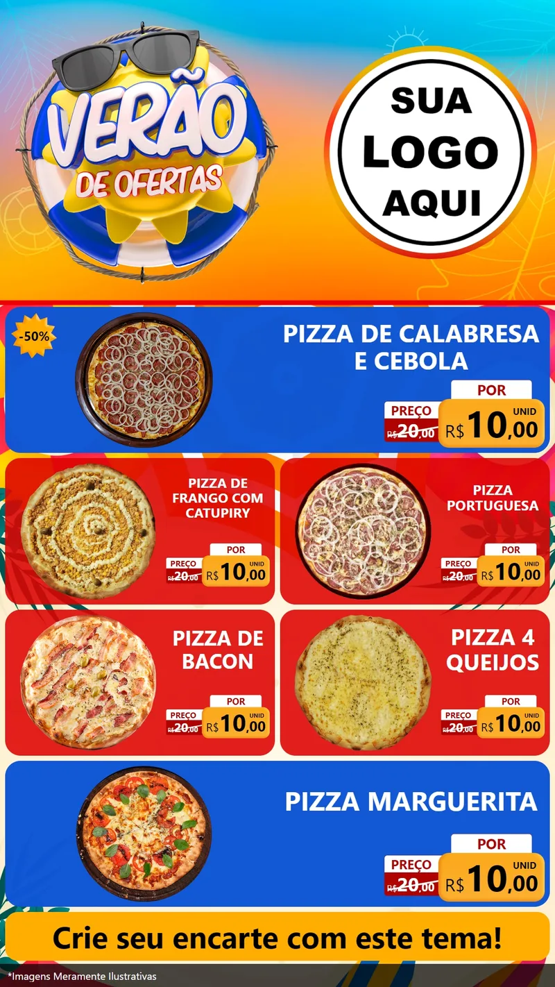 Modelo de TV para TV Vertical com o tema Verão de Ofertas para Pizzaria