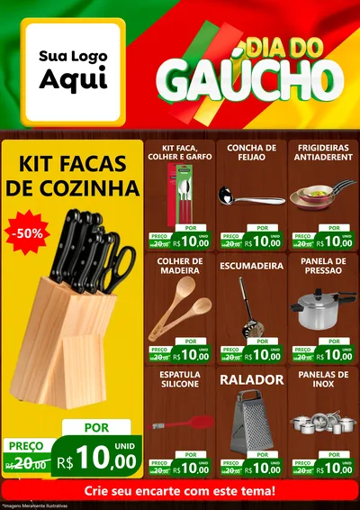 Modelo de Encarte para Encarte A4 Vertical com o tema Dia do Gaúcho para Utilidades Domésticas