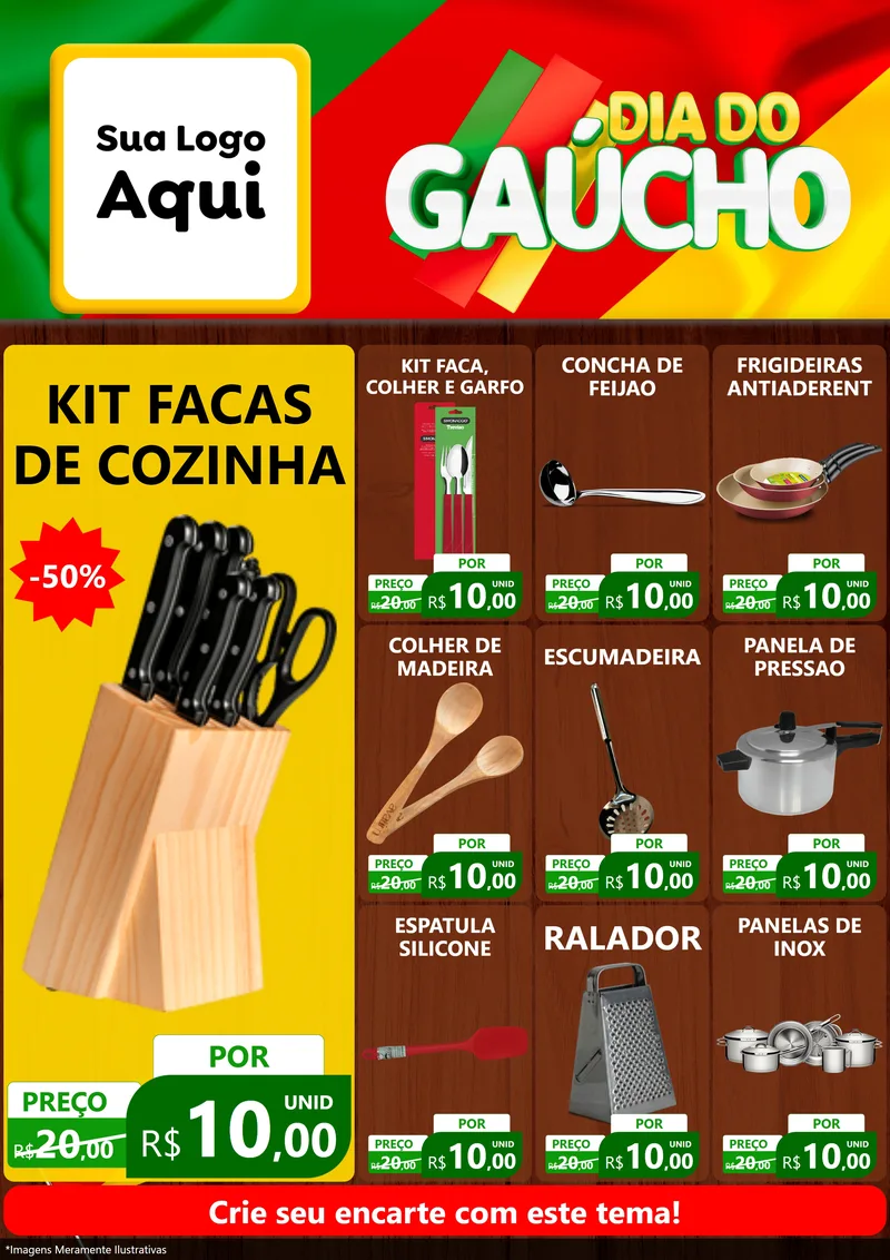 Modelo de Encarte para Encarte A4 Vertical com o tema Dia do Gaúcho para Utilidades Domésticas