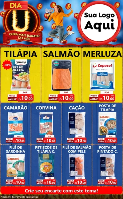 Modelo de Encarte para Encarte Grande com o tema Dia U - O Dia Mais Barato Do Mês para Peixaria