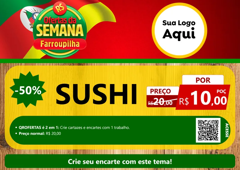 Modelo de Cartaz para Cartaz A4 Horizontal com o tema Ofertas da Semana Farroupilha para Comida japonesa