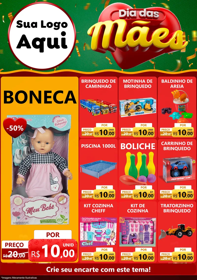 Modelo de Encarte para Encarte A4 Vertical com o tema Dia das Mães para Brinquedos