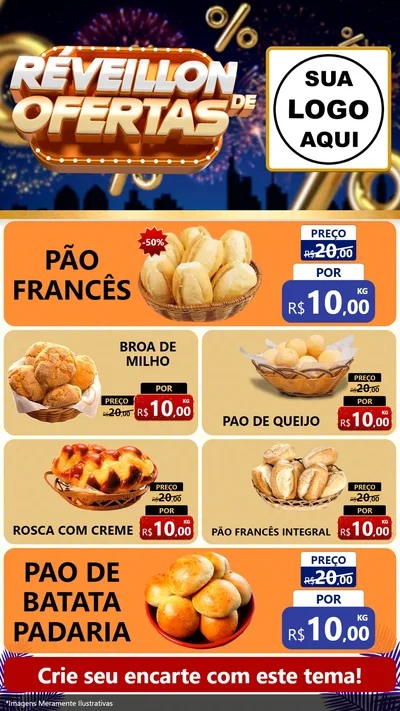 Modelo de TV para TV Vertical com o tema Réveillon de Ofertas para Padaria