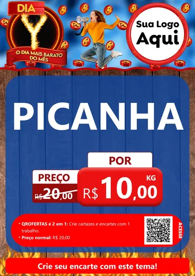 Modelo de Cartaz para Cartaz A4 Vertical com o tema Dia Y - O Dia Mais Barato Do Mês para Açougue