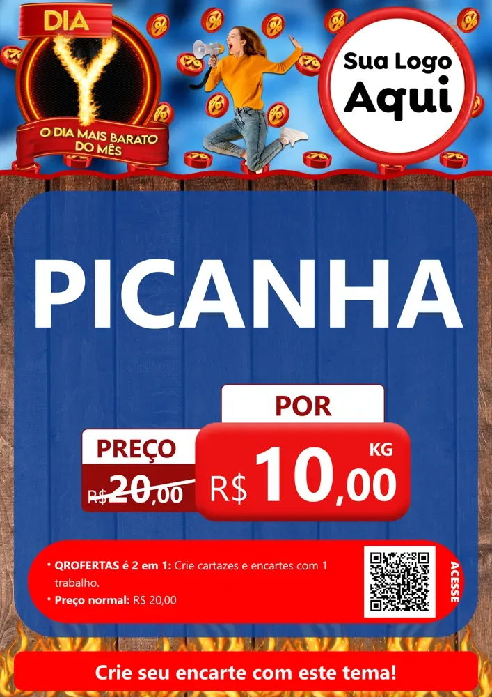 Modelo de Cartaz para Cartaz A4 Vertical com o tema Dia Y - O Dia Mais Barato Do Mês para Açougue