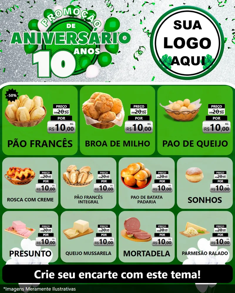 Modelo de Rede Social para Feed Instagram com o tema Promoção de Aniversário - 10 Anos para Padaria