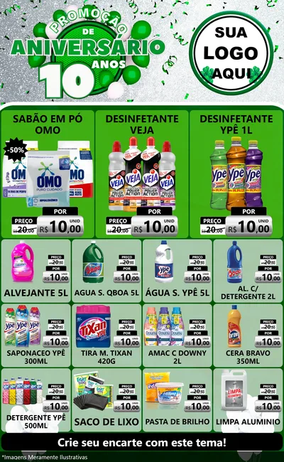 Modelo de Encarte para Encarte Grande com o tema Promoção de Aniversário - 10 Anos para Produtos de Limpeza