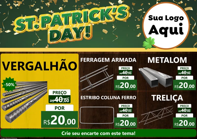 Modelo de Encarte para Encarte A4 Horizontal com o tema St Patriks Day para Ferragens
