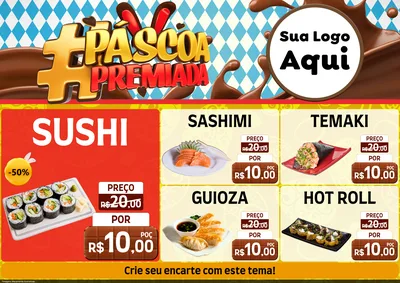 Modelo de Encarte para Encarte A4 Horizontal com o tema Páscoa Premiada para Comida japonesa