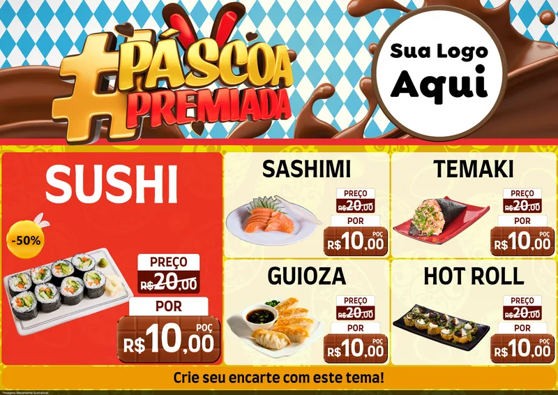 Modelo de Encarte para Encarte A4 Horizontal com o tema Páscoa Premiada para Comida japonesa