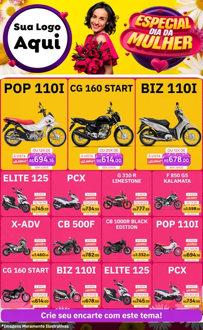 Modelo de Encarte para Encarte Grande com o tema Especial Dia da Mulher para Concessionaria de Motos