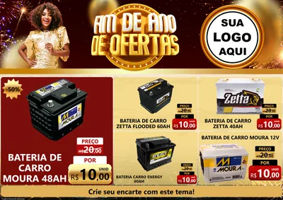 Modelo de Encarte para Encarte A4 Horizontal com o tema Fim de Ano de Ofertas para Baterias Elétricas