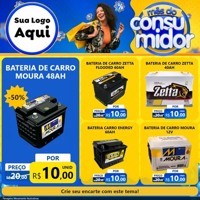 Modelo de Rede Social para Feed Facebook com o tema Mês do Consumidor para Baterias Elétricas